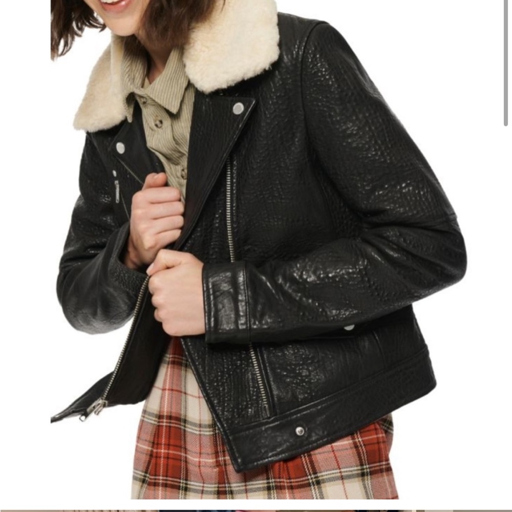 Winter Leather Jacket Shearling Collar - image 3